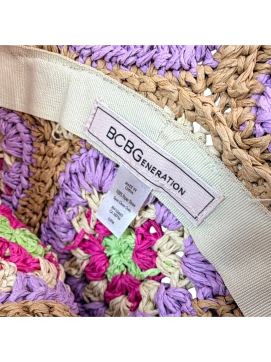 Vintage‎ Crochet Straw Bucket Hat Granny Square Pastel Boho 1990s main image 7
